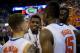 GAINESVILLE, FL - MARCH 08: Casey Prather #24, Patric Young #4, Scottie Wilbekin #5 and Will Yeguete #15 of the Florida Gators gather on the court after the game against the Kentucky Wildcats at the Stephen C. O'Connell Center on March 8, 2014 in Gainesville, Florida. (Photo by Rob Foldy/Getty Images)