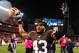 Oct 3, 2013; Cleveland, OH, USA; Cleveland Browns strong safety T.J. Ward (43) celebrates after defeating the Buffalo Bills 37-24 at FirstEnergy Stadium. Mandatory Credit: Andrew Weber-USA TODAY Sports