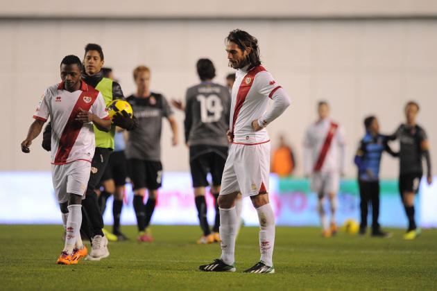 MADRID, SPAIN - NOVEMBER 24: Joaquin Larrivey of Rayo Vallecano de Madrid reacts after his team lost 4-1 against RCD Espanyol during the La Liga match between Rayo Vallecano de Madrid and RCD Espanyol at Estadio Teresa Rivero on November 24, 2013 in Madrid, Spain. (Photo by Denis Doyle/Getty Images)