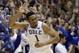 Duke's Jabari Parker reacts following a basket against North Carolina during the first half of an NCAA college basketball game in Durham, N.C., Saturday, March 8, 2014. (AP Photo/Gerry Broome)