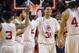 Nebraska's Shavon Shields (31) celebrates with Nebraska Cornhuskers guard Benny Parker (3) during an NCAA college basketball game Saturday, March 1, 2014, in Lincoln, Neb. (AP Photo/Dave Weaver)
