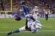 FOXBORO, MA - JANUARY 11: Antoine Bethea #41 of the Indianapolis Colts misses a catch in the end zone against the New England Patriots during the AFC Divisional Playoff game at Gillette Stadium on January 11, 2014 in Foxboro, Massachusetts. (Photo by Al Bello/Getty Images)