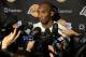 LOS ANGELES, CA - JANUARY 5: Kobe Bryant #24 of the Los Angeles Lakers speaks to the media before a game against the Denver Nuggets at STAPLES Center on January 5, 2013 in Los Angeles, California. NOTE TO USER: User expressly acknowledges and agrees that, by downloading and/or using this Photograph, user is consenting to the terms and conditions of the Getty Images License Agreement. Mandatory Copyright Notice: Copyright 2013 NBAE (Photo by Andrew D. Bernstein/NBAE via Getty Images)