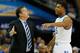 ATLANTA, GA - MARCH 14: Head coach John Calipari of the Kentucky Wildcats converses with Andrew Harrison #5 against the LSU Tigers during the quarterfinals of the SEC Men's Basketball Tournament at Georgia Dome on March 14, 2014 in Atlanta, Georgia. (Photo by Kevin C. Cox/Getty Images)