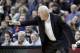 San Antonio Spurs coach Gregg Popovich directs from the bench during the second half of an NBA basketball game against the Portland Trail Blazers in Portland, Ore., Wednesday, Feb. 19, 2014. The Spurs won 111-109. (AP Photo/Don Ryan)
