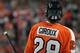 PHILADELPHIA, PA - MARCH 11: A view of Claude Giroux #28 of the Philadelphia Flyers during his game against the New Jersey Devils on March 11, 2014 at the Wells Fargo Center in Philadelphia, Pennsylvania. (Photo by Len Redkoles/NHLI via Getty Images)