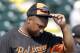 Baltimore Orioles left fielder Delmon Young adjusts his cap during batting practice of a spring training baseball game against the Pittsburgh Pirates in Bradenton, Fla., Monday, March 10, 2014. (AP Photo/Carlos Osorio)