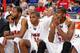 MEMPHIS, TN - MARCH 13: Ben Moore #34 and Yanick Moreira #35 of the SMU Mustangs look on dejected from bench moments before their loss to the Houston Cougars during the quarterfinal round of the American Athletic Conference Tournament at FedExForum on March 13, 2014 in Memphis, Tennessee. Houston defeated SMU 68-64. (Photo by Joe Murphy/Getty Images)