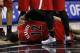 Mar 12, 2014; San Antonio, TX, USA; Portland Trail Blazers forward LaMarcus Aldridge (12) lays on the floor after being fouled by San Antonio Spurs forward Aron Baynes (not pictured) during the second half at AT&T Center. Mandatory Credit: Soobum Im-USA TODAY Sports