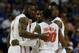 ATLANTA, GA - MARCH 16: Casey Prather #24, Scottie Wilbekin #5, Will Yeguete #15, Michael Frazier II #20 and Patric Young #4 of the Florida Gators hullde in the first half against the Kentucky Wildcats during the Championship game of the 2014 Men's SEC Basketball Tournament at Georgia Dome on March 16, 2014 in Atlanta, Georgia. (Photo by Kevin C. Cox/Getty Images)