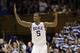 Duke's Rodney Hood (5) reacts following a basket against North Carolina during the second half of an NCAA college basketball game in Durham, N.C., Saturday, March 8, 2014. Duke won 93-81. (AP Photo/Gerry Broome)
