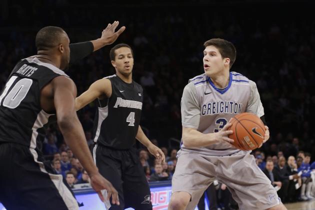 Creighton's Doug McDermott (3) protects the ball from Providence's Kadeem Batts (10) during the first half of an NCAA college basketball game in the finals of the Big East Conference tournament Saturday, March 15, 2014, at Madison Square Garden in New York. (AP Photo/Frank Franklin II)