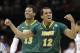 North Dakota State's Lawrence Alexander (12) celebrates in overtime during a second-round game against Oklahoma in the NCAA men's college basketball tournament in Spokane, Wash., Thursday, March 20, 2014. North Dakota State won 80-75. (AP Photo/Elaine Thompson)