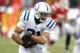 Indianapolis Colts running back Donald Brown (31) runs during the first half of an NFL football game against the Kansas City Chiefs at Arrowhead Stadium in Kansas City, Mo., Sunday, Dec. 22, 2013. (AP Photo/Ed Zurga)