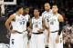 SPOKANE, WA - MARCH 20: The Michigan State Spartans huddle together during their game against the Delaware Fightin Blue Hens in the second round of the 2014 NCAA Men's Basketball Tournament at Spokane Veterans Memorial Arena on March 20, 2014 in Spokane, Washington. (Photo by Steve Dykes/Getty Images)