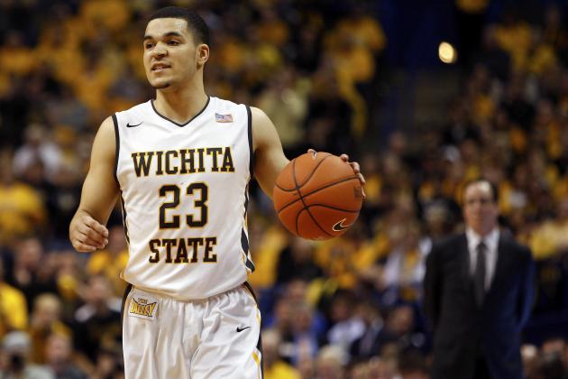 Mar 9, 2014; St. Louis, MO, USA; Wichita State Shockers guard Fred VanVleet (23) brings the ball up court during the championship game of the Missouri Valley Conference basketball tournament against the Indiana State Sycamores at Scotttrade Center.Wichita won 83-69. Mandatory Credit: Scott Kane-USA TODAY Sports