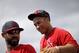 St. Louis Cardinalss' Kolten Wong, right, and Daniel Descalso play in an exhibition spring training baseball game against the Washington Nationals, Friday, March 21, 2014, in Jupiter, Fla. (AP Photo/David Goldman)