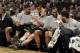 CLEVELAND, OH - MARCH 4: Tim Duncan #21, Tony Parker #9, Boris Diaw #33 and Jeff Ayres #11 of the San Antonio Spurs talk amongst themselves in the fourth quarter while they have a comfortable lead over the Cleveland Cavaliers at The Quicken Loans Arena on March 4, 2014 in Cleveland, Ohio. NOTE TO USER: User expressly acknowledges and agrees that, by downloading and/or using this Photograph, user is consenting to the terms and conditions of the Getty Images License Agreement. Mandatory Copyright Notice: Copyright 2014 NBAE (Photo by David Liam Kyle/NBAE via Getty Images)