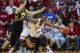 BLOOMINGTON, IN - FEBRUARY 27: Noah Vonleh #1 of the Indiana Hoosiers stretches to pull in the ball as Adam Woodbury #34 of the Iowa Hawkeyes guards at Assembly Hall on February 27, 2014 in Bloomington, Indiana. Indiana defeated Iowa 93-86. (Photo by Michael Hickey/Getty Images)
