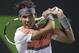 Rafael Nadal, of Spain, follows through on a return to Fabio Fognini, of Italy, during the Sony Open tennis tournament, Tuesday, March 25, 2014, in Key Biscayne, Fla. Nadal won 6-2, 6-2. (AP Photo/Luis M. Alvarez)
