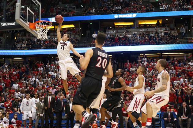 ANAHEIM, CA - MARCH 27:  Aaron Gordon #11 of the Arizona Wildcats dunks the ball in the second half while taking on the San Diego State Aztecs during the regional semifinal of the 2014 NCAA Men's Basketball Tournament at the Honda Center on March 27, 2014 in Anaheim, California.  (Photo by Jeff Gross/Getty Images)