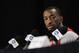 Mar 27, 2014; Indianapolis, IN, USA; Louisville Cardinals guard Russ Smith at a press conference during practice for the midwest regional of the 2014 NCAA Tournament at Lucas Oil Stadium. Mandatory Credit: Thomas J. Russo-USA TODAY Sports