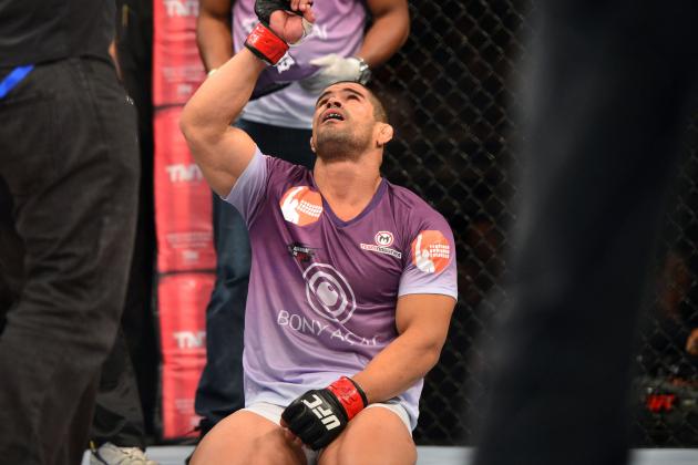 Oct 9, 2013; Barueri, Sao Paulo, Brazil; Rousimar Palhares reacts after defeating Mike Pierce (not pictured) during UFC Fight Night at Jose Correa Arena. Mandatory Credit: Jason Silva-USA TODAY Sports