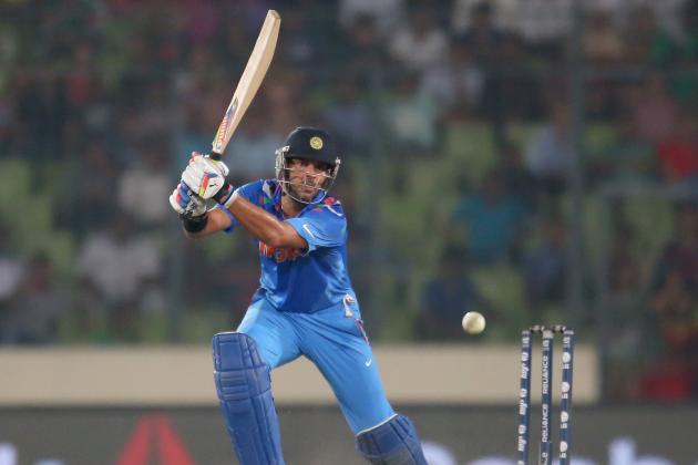DHAKA, BANGLADESH - MARCH 30:  Yuvraj Singh of India bats during the ICC World Twenty20 Bangladesh 2014 match between India v Australia at Sher-e-Bangla Mirpur Stadium on March 30, 2014 in Dhaka, Bangladesh.  (Photo by Scott Barbour/Getty Images)
