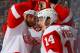 TORONTO, ON - MARCH 29: Gustav Nyquist #14 of the Detroit Red Wings celebrates his goal of the Toronto Maple Leafs during NHL action at the Air Canada Centre march 29, 2014 in Toronto, Ontario, Canada. (Photo by Abelimages/Getty Images)