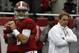 Alabama head coach Nick Saban watches quarterback AJ McCarron (10) during warm ups before the first half of an NCAA college football game against Chattanooga on Saturday, Nov. 23, 2012, in Tuscaloosa, Ala. (AP Photo/Butch Dill)