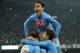Napoli's Callejon, left, and Dries Mertens congratulate each other at the end of a Serie A soccer match between Napoli and Juventus, at the San Paolo stadium in Naples, Italy, Sunday, March, 30, 2014. Napoli won 2-0. (AP Photo/Salvatore Laporta)