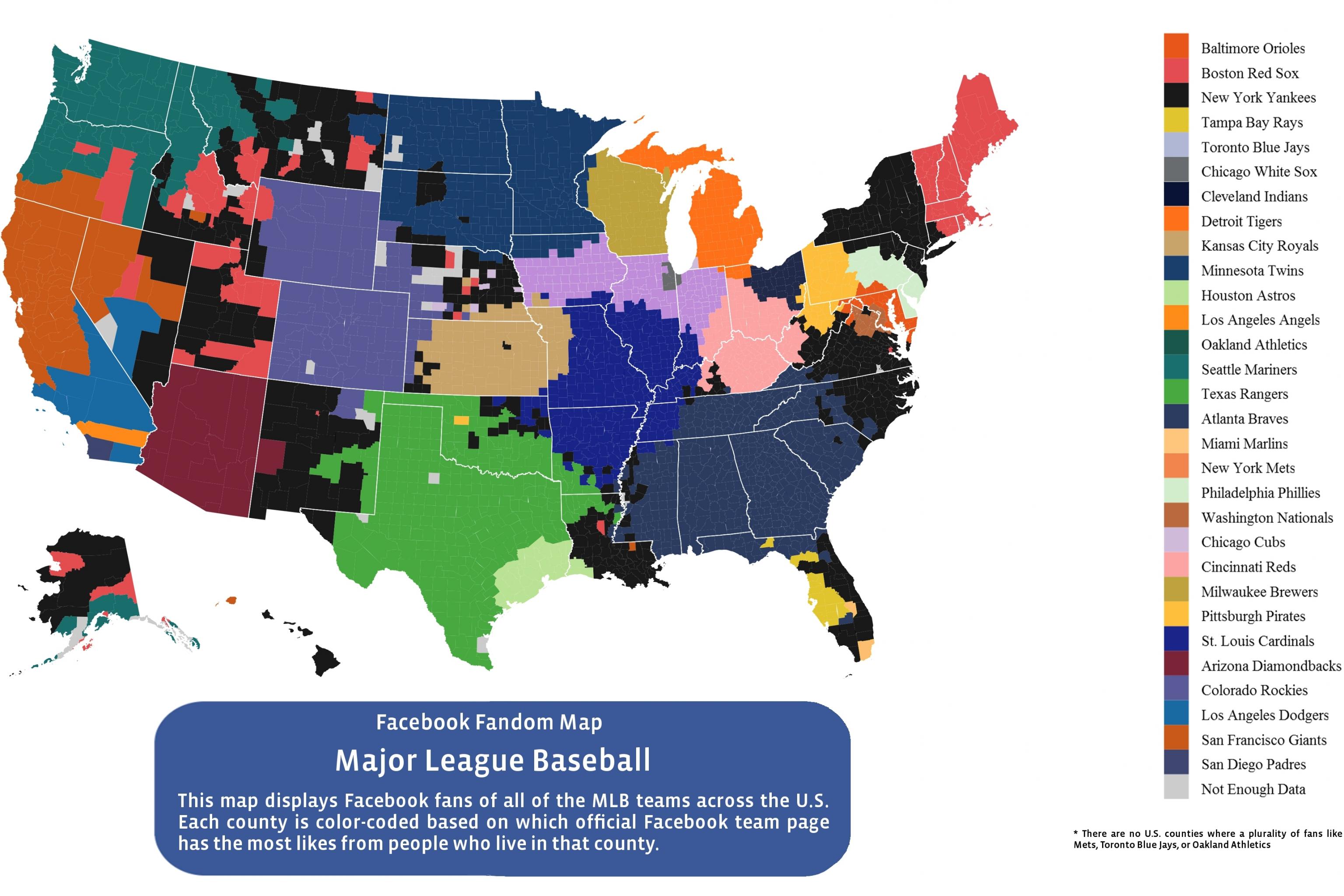 Facebook Map Shows County-by-County Breakdown of Most 'Liked' MLB Teams, News, Scores, Highlights, Stats, and Rumors