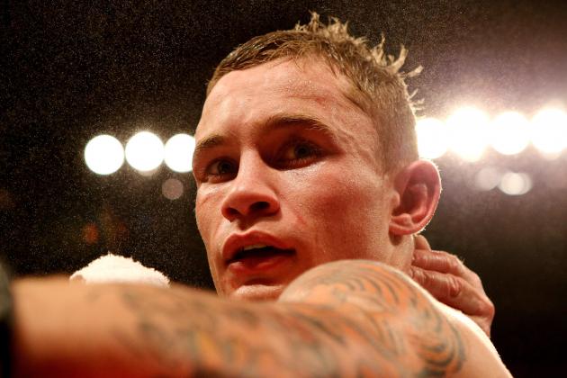 NOTTINGHAM, ENGLAND - MAY 26: Carl Frampton after winning his Vacant IBF Inter-Continental Super Bantam Weight Championship bout against Raul Hirales at Nottingham Capital FM Arena on May 26, 2012 in Nottingham, England. (Photo by Scott Heavey/Getty Images)