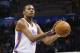 Oklahoma City Thunder forward Kevin Durant (35) shoots a foul shot in the third quarter of an NBA basketball game against the Sacramento Kings in Oklahoma City, Friday, March 28, 2014. Oklahoma City won 94-81. (AP Photo/Sue Ogrocki)