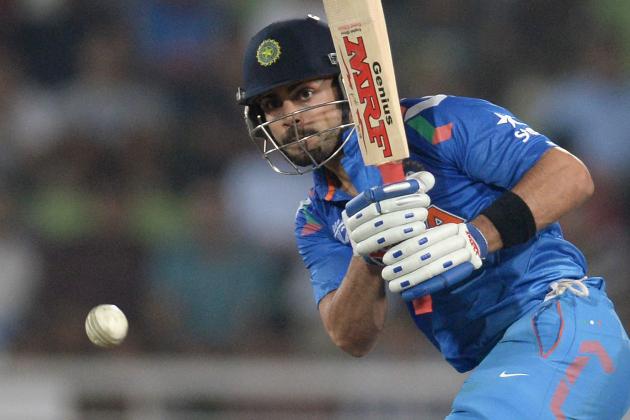 DHAKA, BANGLADESH - APRIL 04: Virat Kohli of India bats during the ICC World Twenty20 Bangladesh 2014 semi final between India and South Africa at Sher-e-Bangla Mirpur Stadium on April 4, 2014 in Dhaka, Bangladesh. (Photo by Gareth Copley/Getty Images)