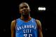 HOUSTON, TX - APRIL 04: Kevin Durant #35 of the Oklahoma City Thunder looks on against the Houston Rockets during a game at the Toyota Center on April 4, 2014 in Houston, Texas. NOTE TO USER: User expressly acknowledges and agrees that, by downloading and or using this photograph, User is consenting to the terms and conditions of the Getty Images License Agreement. (Photo by Scott Halleran/Getty Images)