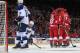 DETROIT, MI - JANUARY 20: Henrik Zetterberg #40, Tomas Tatar #21, Riley Sheahan #15 and Niklas Kronwall #55 of the Detroit Red Wings congratulate teammate Gustav Nyquist #14 after scoring a goal as Jay Bouwmeester #19 and Vladimir Sobotka #17 of the St. Louis Blues can only watch during an NHL game on January 20, 2014 at Joe Louis Arena in Detroit, Michigan. (Photo by Dave Reginek/NHLI via Getty Images)