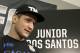Former UFC heavyweight champion Junior Dos Santos, answers questions during a media availability Thursday, Oct. 17, 2013, in Houston. Santos will face UFC heavyweight champion Cain Velasquez in a rematch in Houston Saturday. Velasquez beat Santos in a five-round decision in December to regain the title after Santos won in a knockout in the first meeting in 2011. (AP Photo/Pat Sullivan)