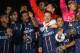 PARIS, FRANCE - MAY 18: David Beckham celebrates with PSG team mates after the Ligue 1 match between Paris Saint-Germain FC and Stade Brestois 29 at Parc des Princes on May 18, 2013 in Paris, France. (Photo by Michael Regan/Getty Images)
