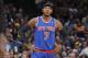 OAKLAND, CA - MARCH 30: Carmelo Anthony #7 of the New York Knicks in a game against the Golden State Warriors on March 30, 2014 at Oracle Arena in Oakland, California. NOTE TO USER: User expressly acknowledges and agrees that, by downloading and or using this photograph, user is consenting to the terms and conditions of Getty Images License Agreement. Mandatory Copyright Notice: Copyright 2014 NBAE (Photo by Rocky Widner/NBAE via Getty Images)