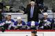 St. Louis Blues coach Ken Hitchcock shouts after the Blues were called for a penalty during the third period of an NHL hockey game against the Colorado Avalanche in Denver on Wednesday, Nov. 27, 2013. St. Louis won 4-1.(AP Photo/Joe Mahoney)