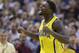 Indiana Pacers guard Lance Stephenson celebrates late in the second half of an NBA basketball game against the Oklahoma City Thunder in Indianapolis, Sunday, April 13, 2014. The Pacers defeated the Thunder 102-97. (AP Photo/Michael Conroy)