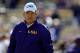 BATON ROUGE, LA - NOVEMBER 29: Head coach Les Miles of the LSU Tigers reacts during pre game before playing the Arkansas Razorbacks at Tiger Stadium on November 29, 2013 in Baton Rouge, Louisiana. (Photo by Chris Graythen/Getty Images)
