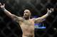 Travis Browne, of Albuquerque, N.M. ,reacts after defeating Josh Barnett, of Fullerton, Calif., during a UFC 168 mixed martial arts heavyweight bout on Saturday, Dec. 28, 2013, in Las Vegas. Browne won by a knockout in the first round. (AP Photo/David Becker)