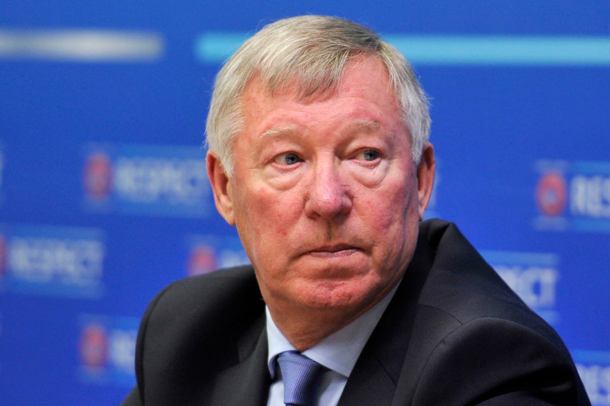 Sir Alex Ferguson Portrait Drawn in Handwritten Names of Manchester
