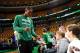 Boston Celtics' Rajon Rondo is seen before an NBA basketball game against the Philadelphia 76ers on Monday, April 14, 2014, in Philadelphia. (AP Photo/Michael Perez)