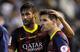 VALENCIA, SPAIN - APRIL 16: Lionel Messi (R) and Neymar of FC Barcelona react after losing 2-1 to Real Madrid in the Copa del Rey Final between Real Madrid and Barcelona at Estadio Mestalla on April 16, 2014 in Valencia, Spain. (Photo by Denis Doyle/Getty Images)
