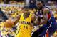 INDIANAPOLIS, IN - APRIL 19: Paul George #24 of the the Indiana Pacwrs drives to the basket against the Atlanta Hawks in Game 1 of the Eastern Conference Quarterfinals during the 2014 NBA Playoffs at Bankers Life Fieldhouse on April 19, 2014 in Indianapolis, Indiana. NOTE TO USER: User expressly acknowledges and agrees that, by downloading and or using this photograph, User is consenting to the terms and conditions of the Getty Images License Agreement. (Photo by Andy Lyons/Getty Images)