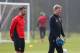 MANCHESTER, ENGLAND - MARCH 31: David Moyes the manager of Manchester United and Ryan Giggs look during a training session at the Aon Training Complex on March 31, 2014 in Manchester, England. (Photo by Alex Livesey/Getty Images)