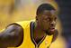 Apr 19, 2014; Indianapolis, IN, USA; Indiana Pacers guard Lance Stephenson (1) plays defense against the Atlanta Hawks in game one during the first round of the 2014 NBA Playoffs at Bankers Life Fieldhouse. Mandatory Credit: Brian Spurlock-USA TODAY Sports